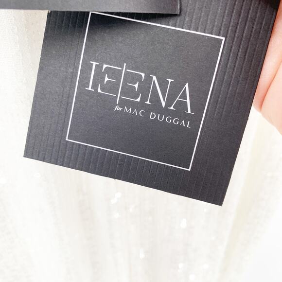 MAC DUGGAL Dress Size 12 Evening Gown Sequin White V Neck Wrap NEW - Picture 3 of 10